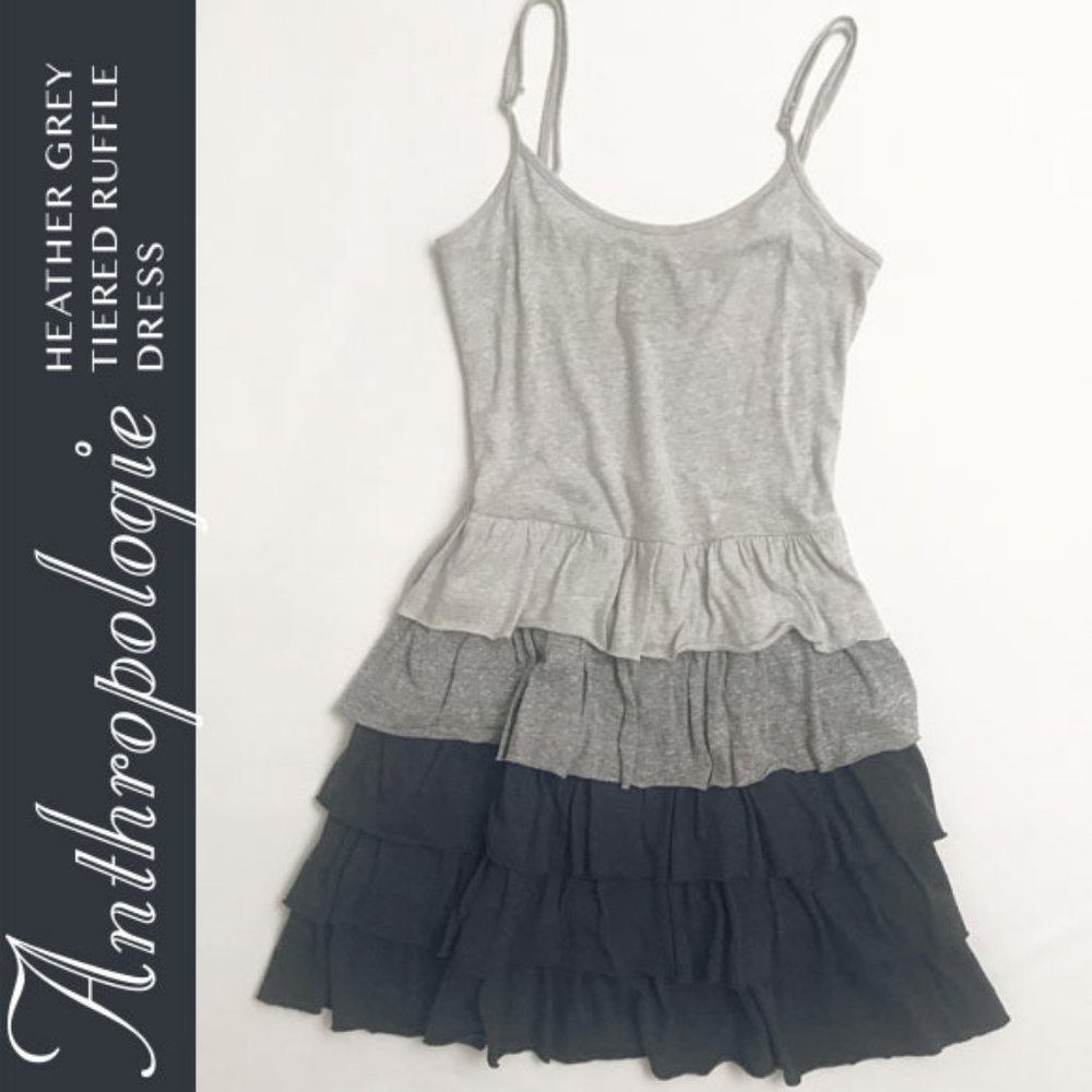 Anthropologie Iris & Navy Heather Grey Tiered Ruffle Dress Size M